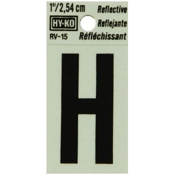 Hy-Ko RV-15/H Reflective Letter, Character: H, 1 in H Character, Black Character, Silver Background, Vinyl