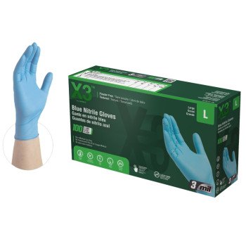 Ammex X346100 Non-Sterile Disposable Gloves, L, Nitrile, Powder-Free, Blue