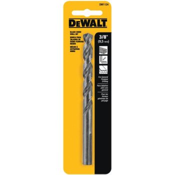 DEWALT DW1124 Jobber Drill Bit, 3/8 in Dia, 5 in OAL, Parabolic Flute, 3/8 in Dia Shank, Round Shank