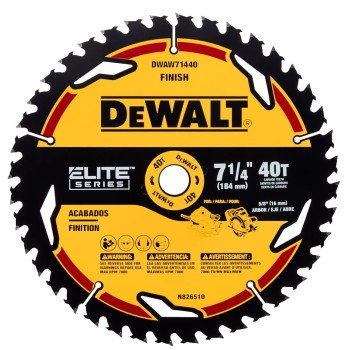 DEWALT ELITE Series DWAW71440 Circular Saw Blade, 7-1/4 in Dia, 5/8 in Arbor, 40-Teeth, Tungsten Carbide Cutting Edge