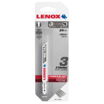 Lenox 1991571 Jig Saw Blade, 3/8 in W, 3-5/8 in L, 24 TPI, 3/PK