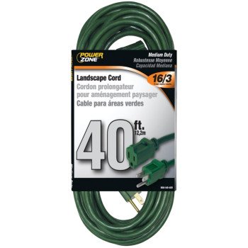 PowerZone OR880628 Extension Cord, 16 AWG Cable, 40 ft L, 125 V, Green