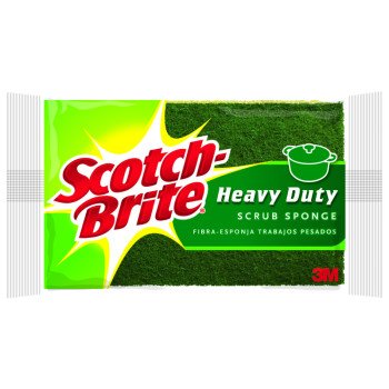 Scotch-Brite 425 Scrub Sponge, 4-1/2 in L, 2.7 in W, 0.6 in Thick, Cellulose/Synthetic Fiber, Green/Yellow