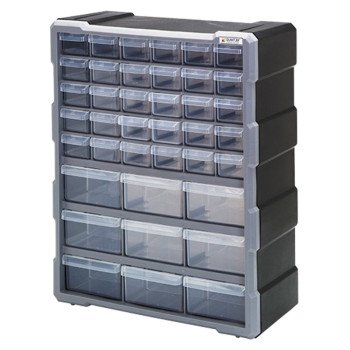 Quantum Storage Systems PDC-39BK Small Parts Organizer, 15 in L, 6-1/4 in W, 18-3/4 in H, 39-Drawer, Polypropylene