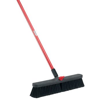 Libman 800 Smooth Surface Push Broom, 19-1/2 in Sweep Face, 3 in L Trim, Recycled PET Bristle, 64 in L, Bolt, Black/Red