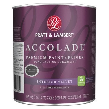 Pratt & Lambert Accolade 0000Z4082-14 Interior Paint, Velvet Sheen, Deep, 1 qt, Can, 400 sq-ft Coverage Area