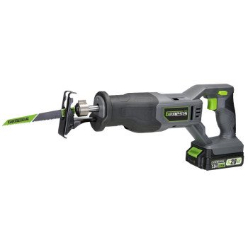 Genesis G20 Max GLRS20B Variable Speed Reciprocating Saw, Battery Included, 20 V, 2 Ah, 1 in L Stroke