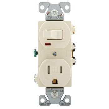 Eaton Cooper Wiring TR274LA Combination Switch/Receptacle, 2 -Pole, 15 A, 120 V Switch, 125 V Receptacle