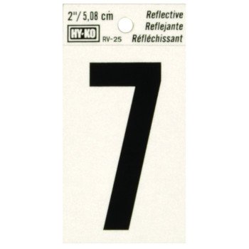 Hy-Ko RV-25/7 Reflective Sign, Character: 7, 2 in H Character, Black Character, Silver Background, Vinyl