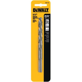 DEWALT DW1125 Jobber Drill Bit, 25/64 in Dia, 5-1/8 in OAL, Parabolic Flute, 25/64 in Dia Shank, Round Shank