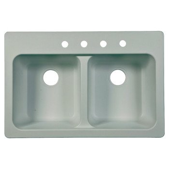 Kindred FTW904BX Kitchen Sink, 4-Deck Hole, 33 in OAW, 22 in OAH, 9 in OAD, Tectonite, White, Top