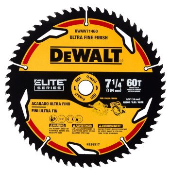 DEWALT ELITE Series DWAW71460 Circular Saw Blade, 7-1/4 in Dia, 5/8 in Arbor, 60-Teeth, Tungsten Carbide Cutting Edge