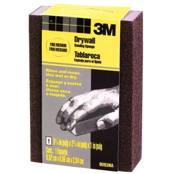 3M 9093 Sanding Sponge, 3-3/4 in L, 2-5/8 in W, Fine, Medium