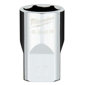 Milwaukee 45-34-9118 Socket, 17 mm Socket, 1/2 in Drive, 6-Point, Chrome Vanadium Steel, Chrome