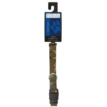 Casual Canine ZA6741 14 43 Dog Collar, D-Ring Link, 14 to 20 in L, 5/8 in W, Nylon, Green Camo