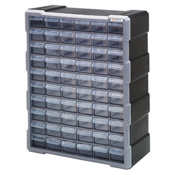 Quantum Storage Systems PDC-60BK Small Parts Organizer, 15 in L, 6-1/4 in W, 18-3/4 in H, 60-Drawer, Polypropylene