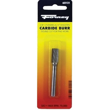 Forney 60121 Burr, 3/8 in Dia Cutting, 1/4 in Shank, Cylinder Shank, Tungsten Carbide Cutting Edge