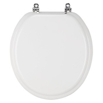 ProSource T-17WMC Toilet Seat, Round, MDF Molded Fiberboard, White, Bar Hinge