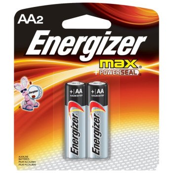 Energizer E91 E91BP-2 Battery, 1.5 V Battery, 2850 mAh, AA Battery, Alkaline, Manganese Dioxide, Zinc, Silver