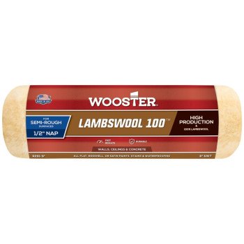 Wooster R291-9 Roller Cover, 1/2 in Thick Nap, 9 in L, Lambs Wool Cover, Buff