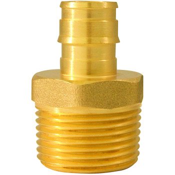 Apollo ExpansionPEX Series EPXMA1234 Reducing Pipe Adapter, 1/2 x 3/4 in, Barb x MNPT, Brass, 200 psi Pressure