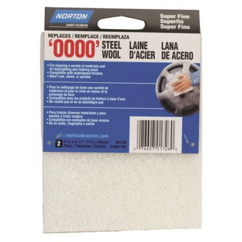 Norton 01726 Steel Wool, 4-3/8 in L, 5-1/2 in W, #0000 Grit, Super Fine, White