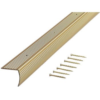 M-D 79020 Stair Edging, 36 in L, 1.28 in W, Aluminum, Satin Brass