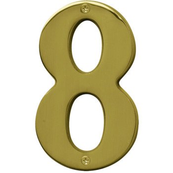 Hy-Ko Prestige Series BR-51PB/8 House Number, Character: 8, 5 in H Character, Brass Character, Solid Brass