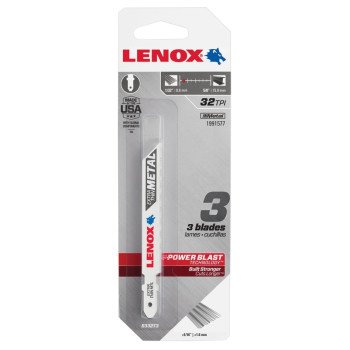 Lenox 1991577 Jig Saw Blade, 3/8 in W, 3-5/8 in L, 32 TPI, 3/PK