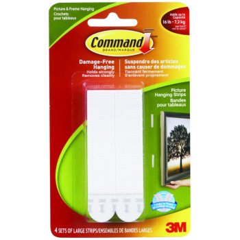 Command 17206C Large Picture Hanging Strip, 4 lb, Foam, White