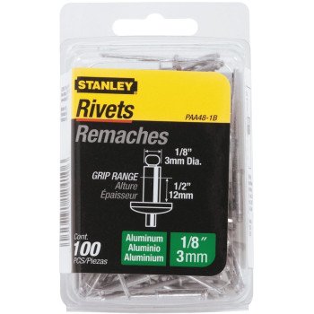 STANLEY PAA48-1B Pop Rivet, Reusable, 1-3/4 in L, Aluminum, 100/PK