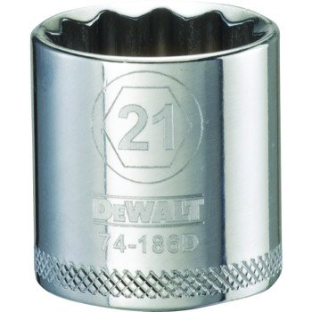 DEWALT DWMT74186OSP Hand Socket, 21 mm Socket, 3/8 in Drive, 12-Point, Vanadium Steel, Polished Chrome