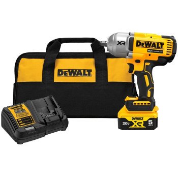 DEWALT XR Series DCF900P1 Impact Wrench with Hog Ring Anvil, Battery Included, 20 V, 5 Ah, 1/2 in Drive, 2200 ipm