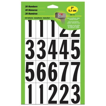 Hy-Ko MM-17N Packaged Number Set, 1-3/4 in H Character, Black Character, White Background, Vinyl