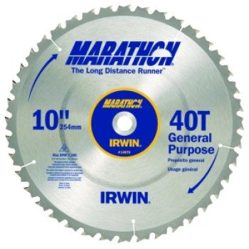 Irwin Marathon 14070 Table Saw Blade, 10 in Dia, 5/8 in Arbor, 40-Teeth, Carbide Cutting Edge