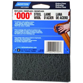 Norton 01727 Steel Wool, 4-3/8 in L, 5-1/2 in W, #000 Grit, Extra Fine, Gray