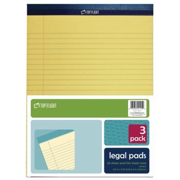 Top Flight N 11 Series 4513094 Legal Pad, 11-3/4 in L x 8-1/2 in W Sheet, 50-Sheet, Canary Yellow Sheet