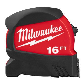 Milwaukee 48-22-0416 Tape Measure, 16 ft L Blade, 1/2 in W Blade, Steel Blade, ABS Case, Black/Red Case