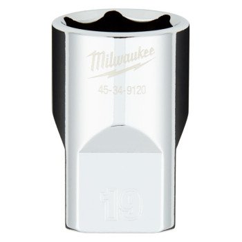 Milwaukee 45-34-9120 Socket, 19 mm Socket, 1/2 in Drive, 6-Point, Chrome Vanadium Steel, Chrome