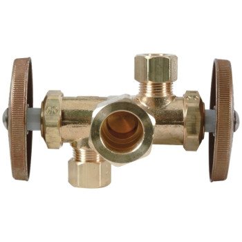 BrassCraft CR1901DVXR Stop Valve, 1/2 x 3/8 x 3/8 in Connection, Compression, 125 psi Pressure, Brass Body