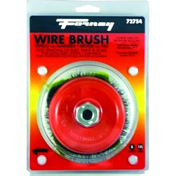 Forney 72754 Wire Cup Brush, 5 in Dia, 5/8-11 Arbor/Shank, 0.014 in Dia Bristle, Carbon Steel Bristle