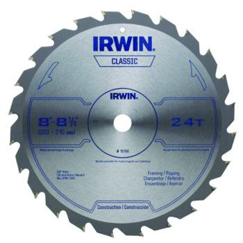 Irwin 15150 Circular Saw Blade, 8-1/4 in Dia, 5/8 in Arbor, 24-Teeth, Carbide Cutting Edge, Applicable Materials: Wood