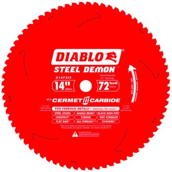 Diablo D1472CF Circular Saw Blade, 14 in Dia, 1 in Arbor, 72-Teeth, Cermet Cutting Edge