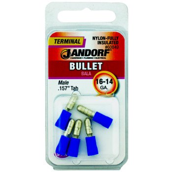 Jandorf 60849 Bullet Terminal, 600 V, 16 to 14 AWG Wire, Nylon Insulation, Copper Contact, Blue