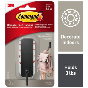 Command 17034MB-ES Medium Decorative Hook, 1 in W, Metal/Plastic, Matte, 3 lb