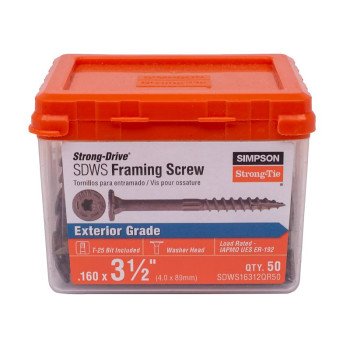 Simpson Strong-Tie Strong-Drive SDWS SDWS16312QR50 Framing Screw, 3-1/2 in L, Serrated Thread, Low-Profile Head, 50