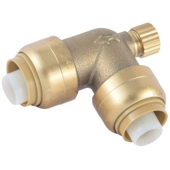 SharkBite U5248LF Pipe Elbow with Drain/Vent, 1/2 in, 90 deg Angle, Brass, 200 psi Pressure