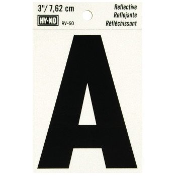 Hy-Ko RV-50/A Reflective Letter, Character: A, 3 in H Character, Black Character, Silver Background, Vinyl