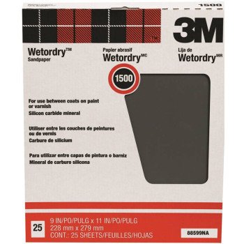 3M 88599 Sandpaper, 11 in L, 9 in W, 1500 Grit, Ultra Fine, Silicone Carbide Abrasive