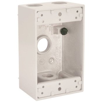 Hubbell 5321-1 Weatherproof Box, 4-Outlet, 1-Gang, Aluminum, White, Powder-Coated